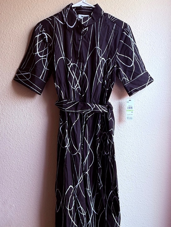 DKNY Dresses & Skirts - NWT DKNY Women's Black White Abstract Cotton Midi Shirt Dress Size 4